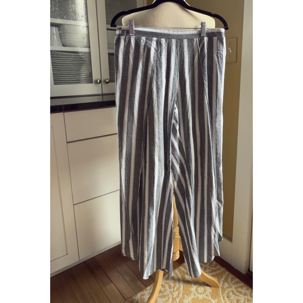 Drew Womens Grey White Striped Wide Leg Split Cotton Pants Made in USA Large